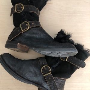 Women's FIORENTINI + BAKER Black Leather Suede Shearling Ankle Boots 38.5